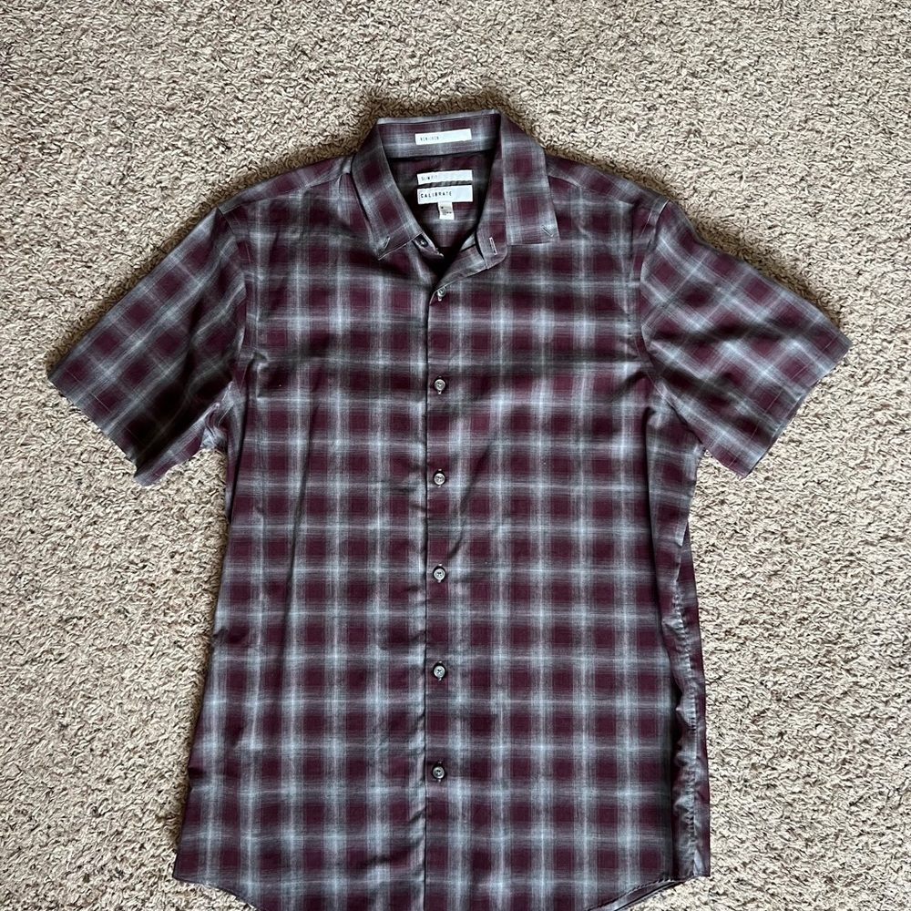 Kenneth Cole Men's Checkered Shirt - Maroon and Gray